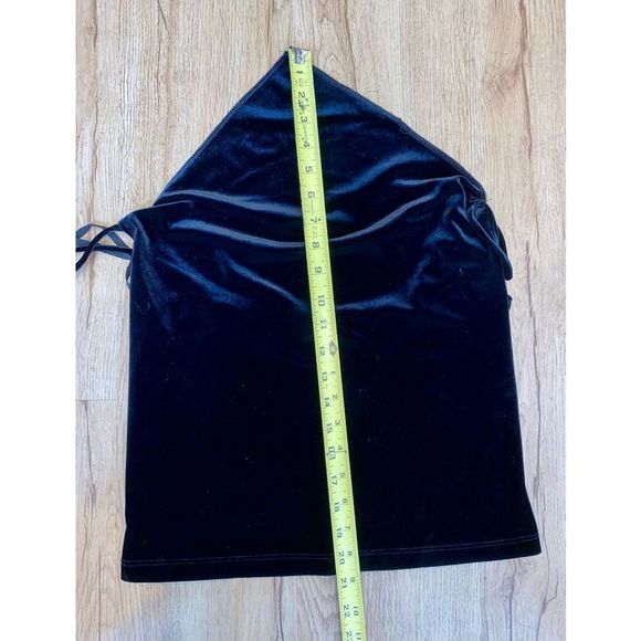 Draped Front Black Spaghetti Strap Chain Crisscross Velvet Cami Top - Picture 3 of 5